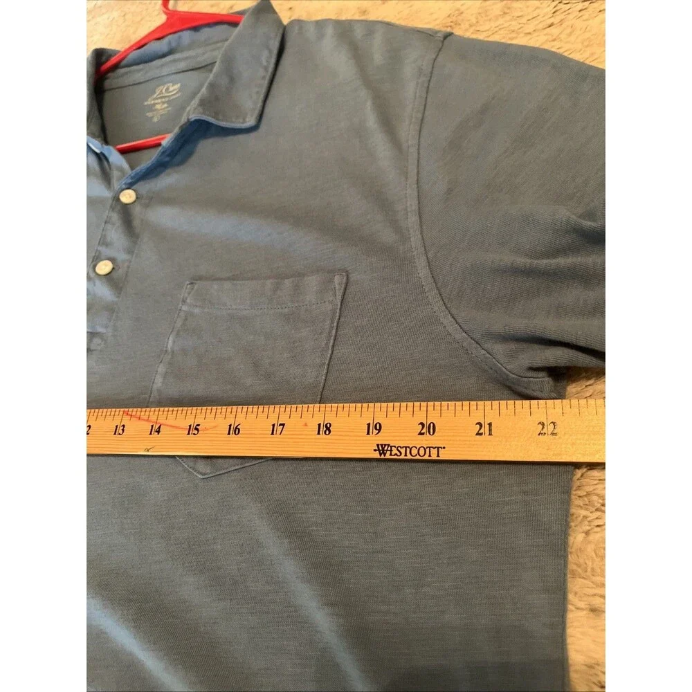 J Crew Garment Dyed Polo Shirt Men Large Blue Slub Knit Good Cotton Pocket Prep